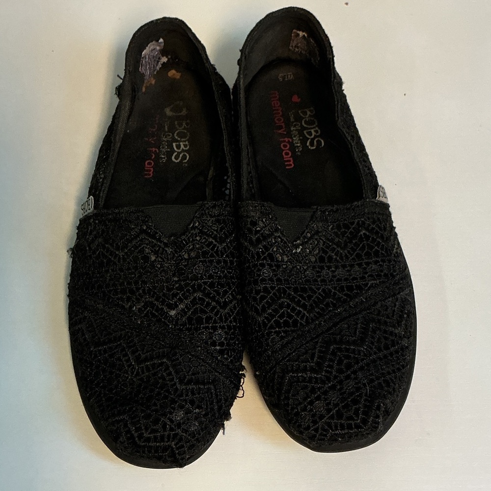 Skechers Women's Black Lace Crochet Flats 0078